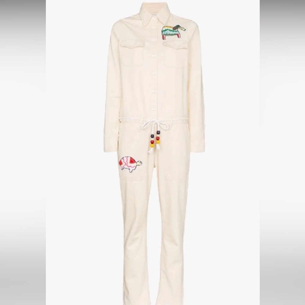 Mira Mikati Animal Patch Tie-waist Jumpsuit In Neutrals, Size‎ EU 38/US 8/10